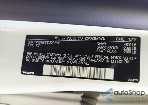 2013 Volvo S60 T5 z USA, uszkodzony, nr VIN YV1612FS1D2202815